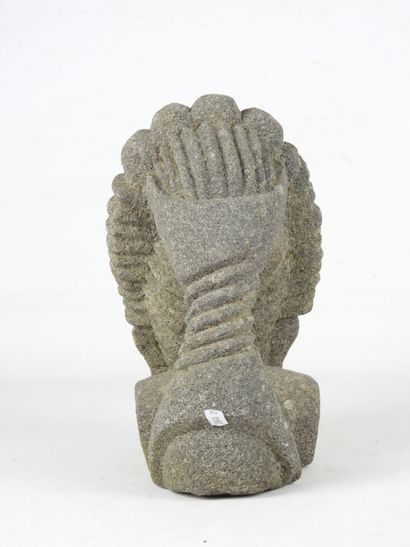 AFRICAN HEAD in carved stone. H. 28 cm.