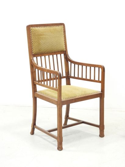 Pair of ARTS CRAFTS armchairs in wood and...