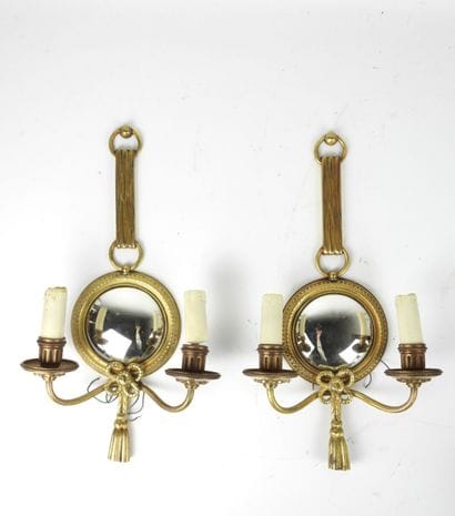 ETABLISSEMENT PETITOT: Pair of two-arm gilt...