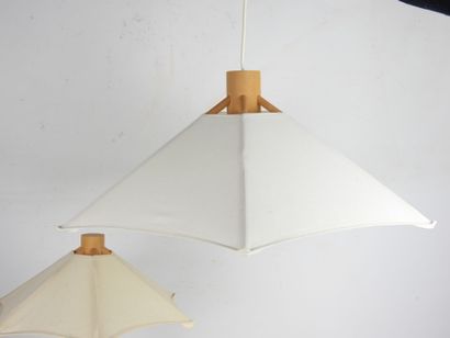 MAISON DOMUS. A teak and linen pendant and...