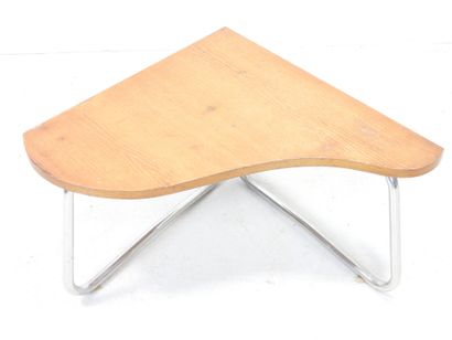 LOW TABLE with free-form wooden top, chrome-plated...