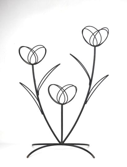 Wrought iron pot holder with three containers...