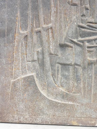 R.DERET: Cast-iron fireback with abstract...