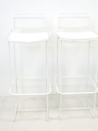 SIX BAR TABOURETS in white perforated metal,...