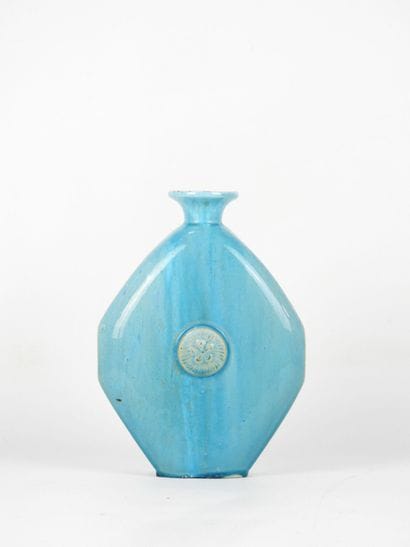 PRIMAVERA: Octagonal turquoise ceramic vase...