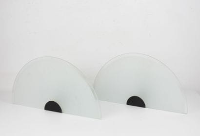 PAIR OF APPLIQUES in half-moon glass, partially...