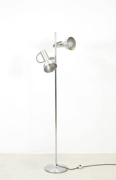 LAMPADAIRE in chromed metal with two adjustable...