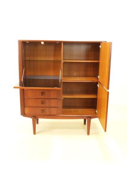 Scandinavian rosewood bar cabinet opening...