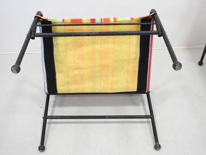 SUEDE: Pair of tubular metal garden armchairs...