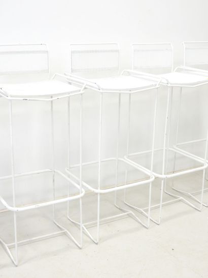 SIX BAR TABOURETS in white perforated metal,...