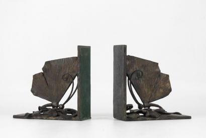 PAIR OF BOOKSCREENS in wrought iron decorated...