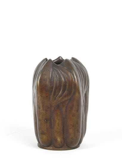 Brown patina bronze VASE with naturalistic...