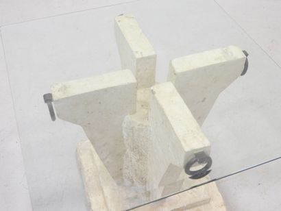 LOW TABLE or end of square sofa with cruciform...