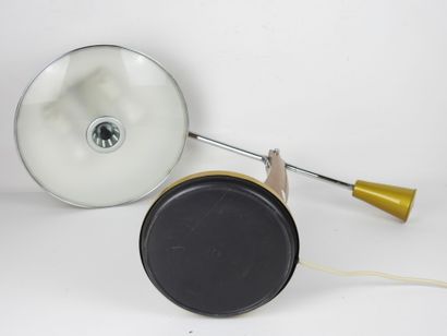 FASE. Pendulum lamp in wood and yellow metal....