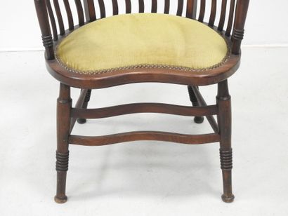 ARTS & CRAFTS wood and velvet wing chair....
