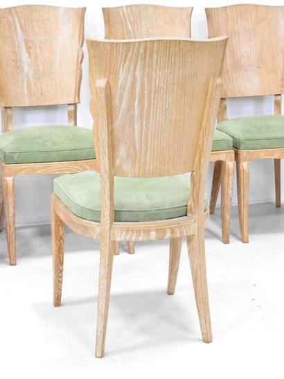 SIX CHAIRS in ceruse oak, the back decorated...