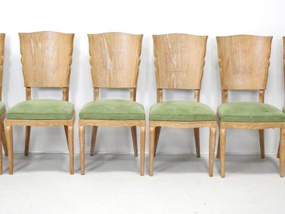 SIX CHAIRS in ceruse oak, the back decorated...