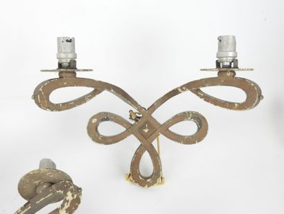 Six white and green lacquered wrought iron...