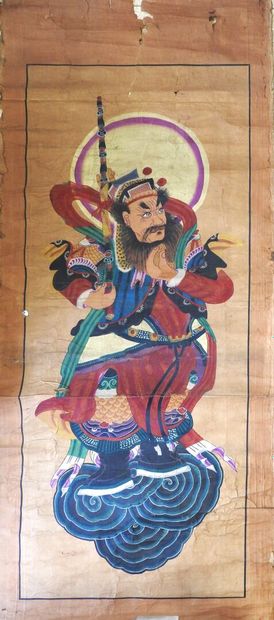 CHINE
Le guerrier 
Gouache sur papier, montée...