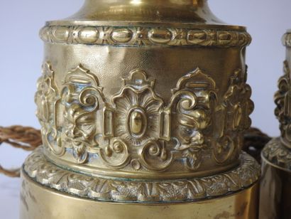 Pair of copper and brass lamps with rich...