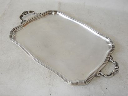 Silver-plated serving tray with scalloped...