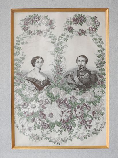 Embroidery on silk decorated with a couple...