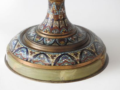 Circular alabaster bowl on pedestal with...