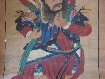 CHINE
Le guerrier 
Gouache sur papier, montée...