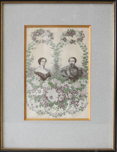 Embroidery on silk decorated with a couple...