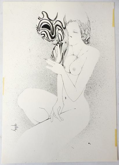 Daniel GELIS (né en 1942)
Nu féminin allongé
Plume...
