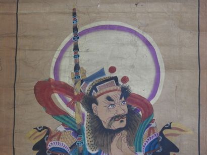 CHINE
Le guerrier 
Gouache sur papier, montée...
