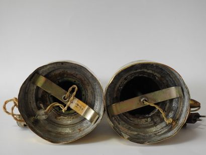 Pair of copper and brass lamps with rich...
