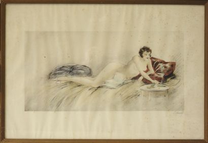 E. NAUDY (1866-1944)
Female nude with cigarette
Aquatint
Signed...