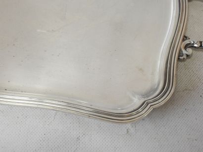 Silver-plated serving tray with scalloped...