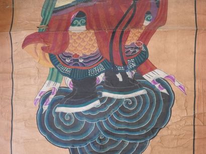 CHINE
Le guerrier 
Gouache sur papier, montée...