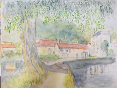 Louise CLAEYSEN (1903-1997)
Bord de rivière.
Aquarelle...