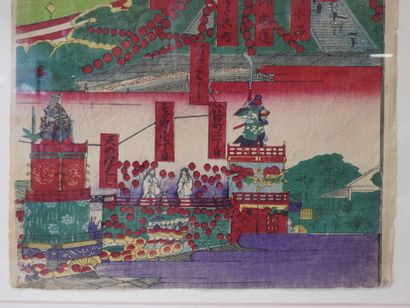 Lot of two Japanese prints with figures and...