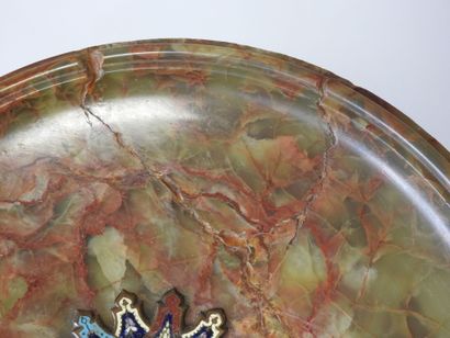 Circular alabaster bowl on pedestal with...