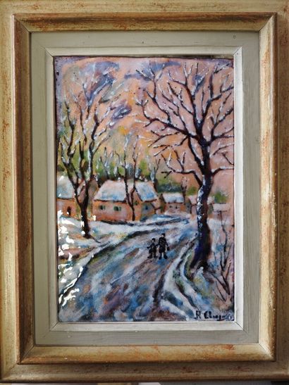 LIMOGES - Attributed to
Snowy landscape
Polychrome...