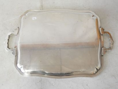 Silver-plated serving tray with scalloped...