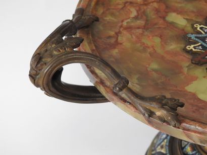 Circular alabaster bowl on pedestal with...