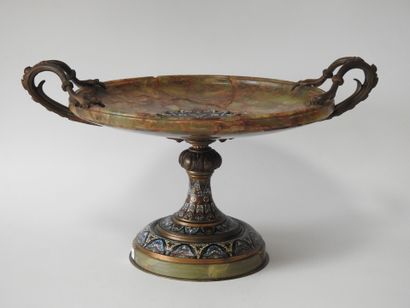 Circular alabaster bowl on pedestal with...