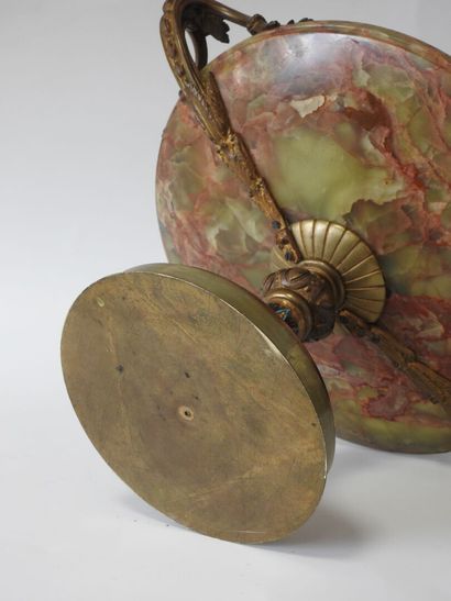 Circular alabaster bowl on pedestal with...