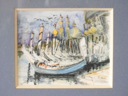 LIBERO - XXeme
Les gondoles à Venise.
Aquarelle,...