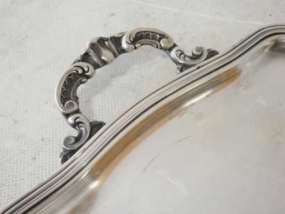 Silver-plated serving tray with scalloped...