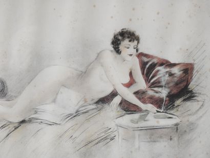 E. NAUDY (1866-1944)
Female nude with cigarette
Aquatint
Signed...