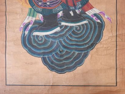 CHINE
Le guerrier 
Gouache sur papier, montée...