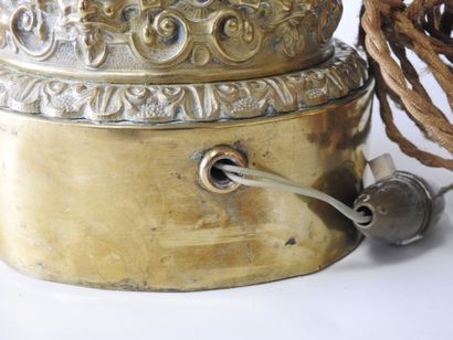 Pair of copper and brass lamps with rich...