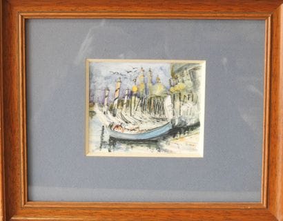 LIBERO - XXeme
Les gondoles à Venise.
Aquarelle,...