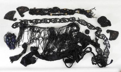 Large lot including jet stone, belt elements,...